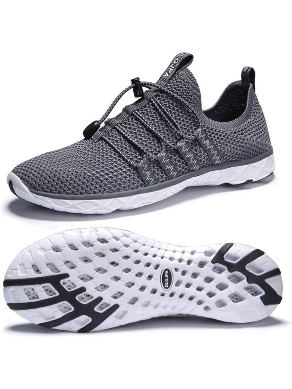 Men's Dark Grey Quick Drying Aqua Water Lace-Up Athletic Woven Walking Sneaker
